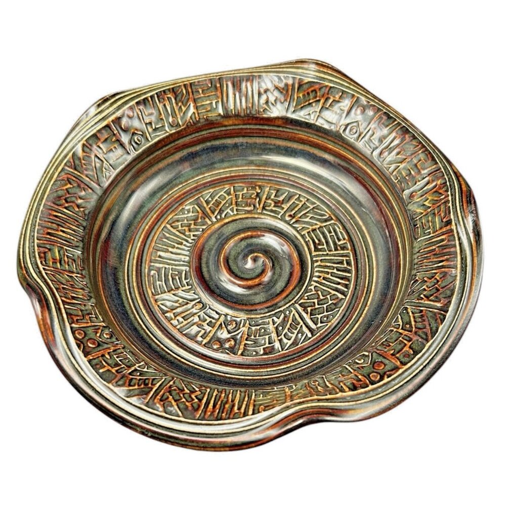 Brie Bowl Shallow Dish by Robert Fishman Studio Art Pottery Ruffle Edge Signed